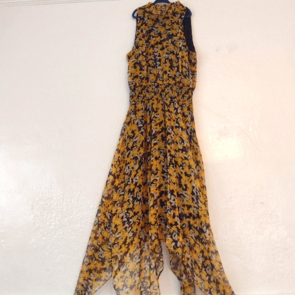 Sam Edelman Woman's  Sleeveless Smocked Midi Handkerchief Dress, Yellow